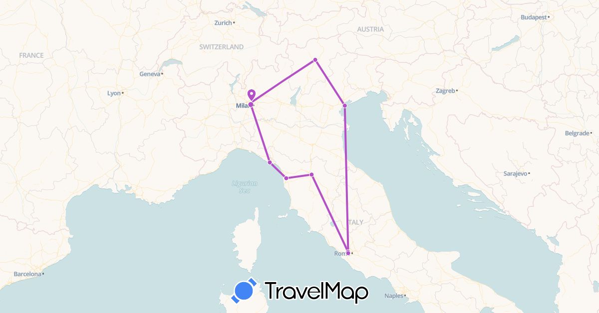 TravelMap itinerary: driving, train in Italy, Vatican City (Europe)